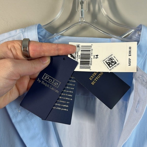 NWT Polo Ralph Lauren Blue Eyelet Embroidered Cotton Shirt Dress Size 14 Coastal - Picture 10 of 16